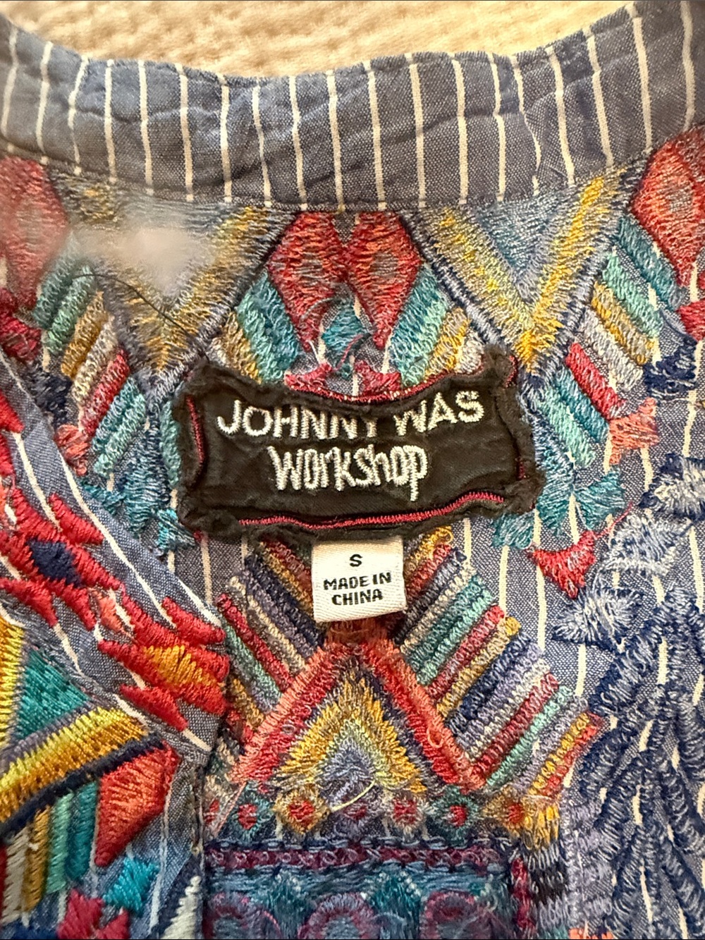 Johnny Was Blue Striped Tunic with Multicolor Embroidery - Picture 5 of 6